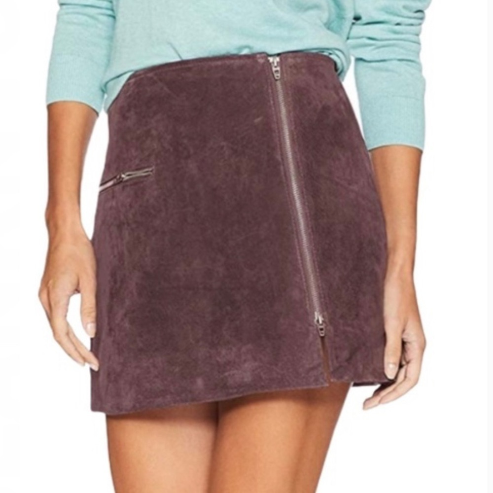 BLANK NYC Leather Suede Moto Micro Mini Front Zip Skirt 29 Blackberry Purple